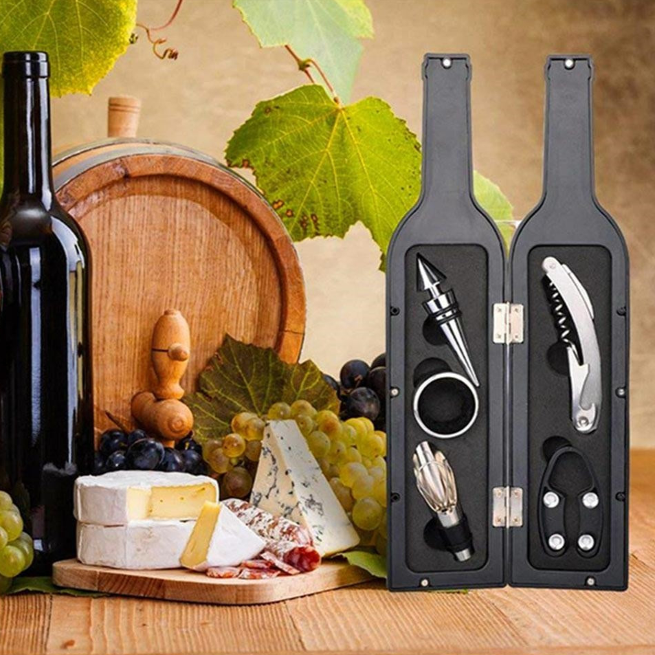 Set 6 accesorii pentru vin, Zola®, in forma de sticla, neagra, 32.5x7x1.7 cm Set 6 accesorii pentru vin, Zola®, in forma de sticla, neagra, 32.5x7x1.7 cm